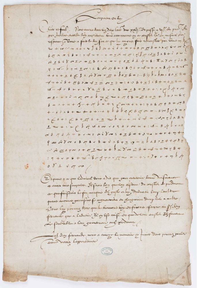 Carta do imperador Carlos V escrita em código 