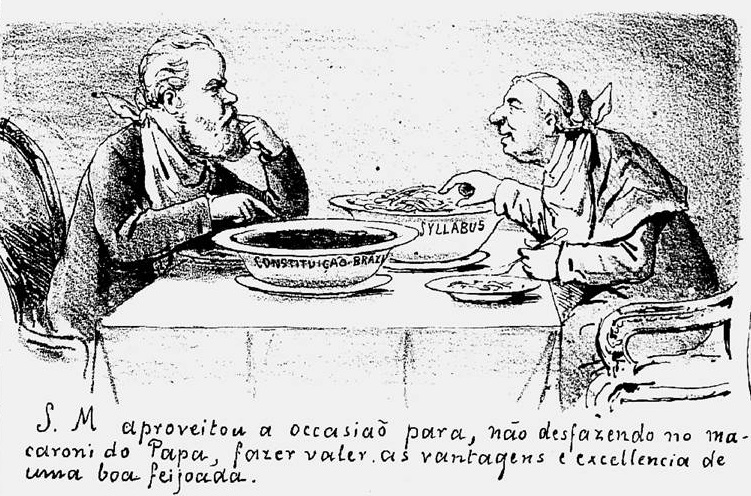 Charge de Angelo Agostini retratando o atrito entre D. Pedro II e a Igreja