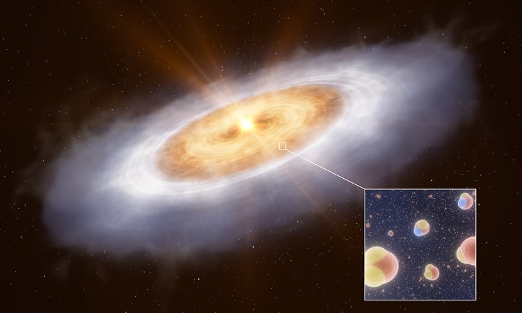 Ilustração mostra o disco de formação do planeta em torno da estrela V883 Orionis 