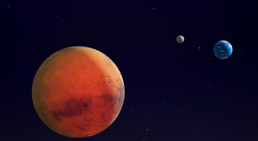 Marte, Terra e Lua
